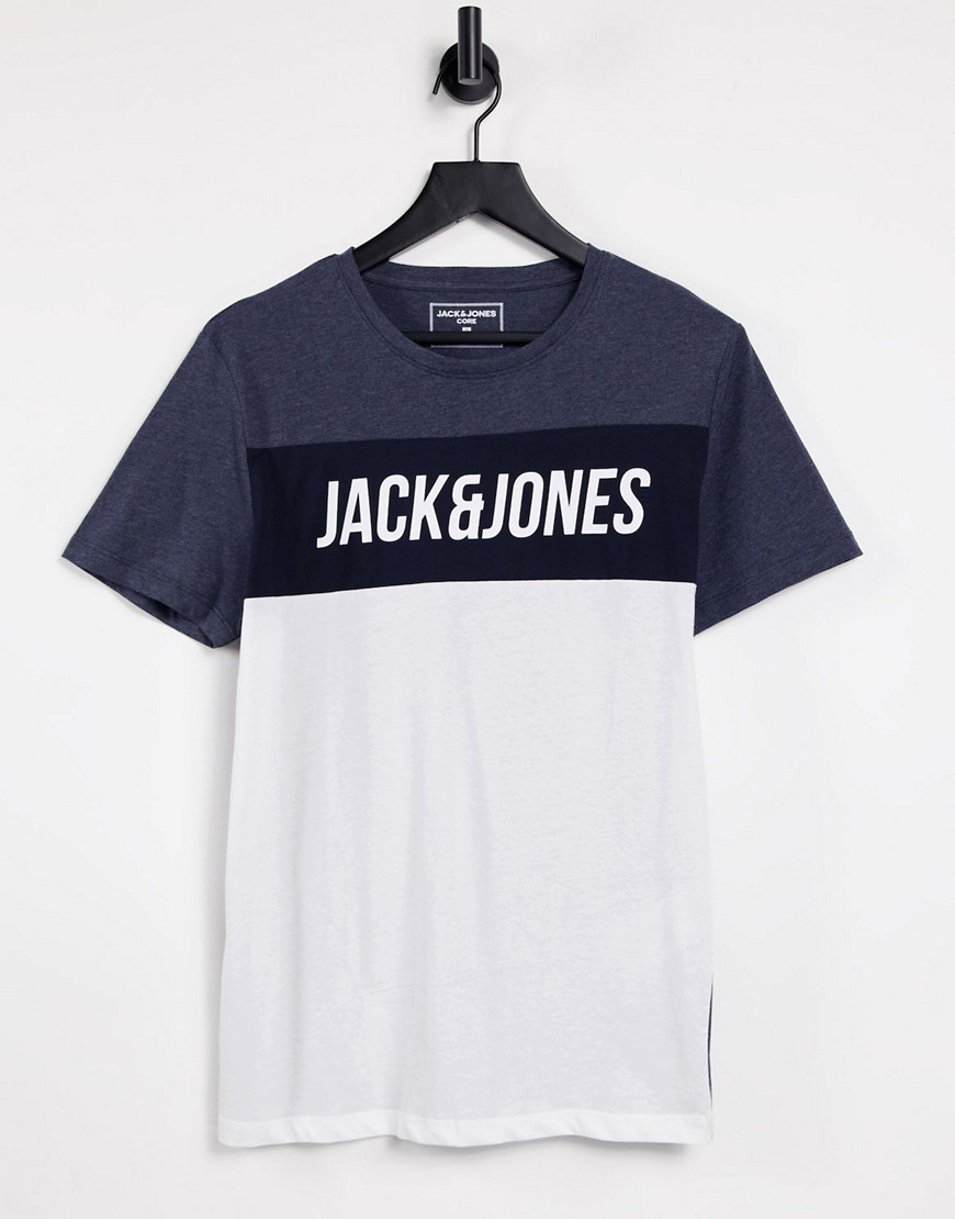 Jack & Jones – T-Shirt mit Bahnendesign und Logo in Weiß