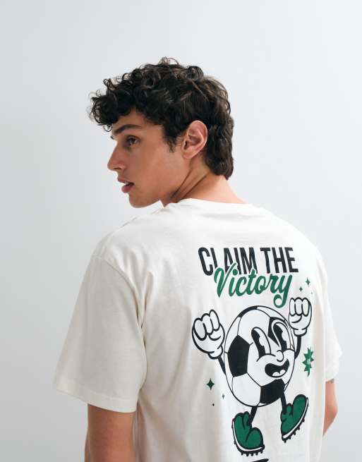Jack & Jones T-Shirt mit Cartoon-Fußball-Backprint in Cremeweiß, 5 von 5