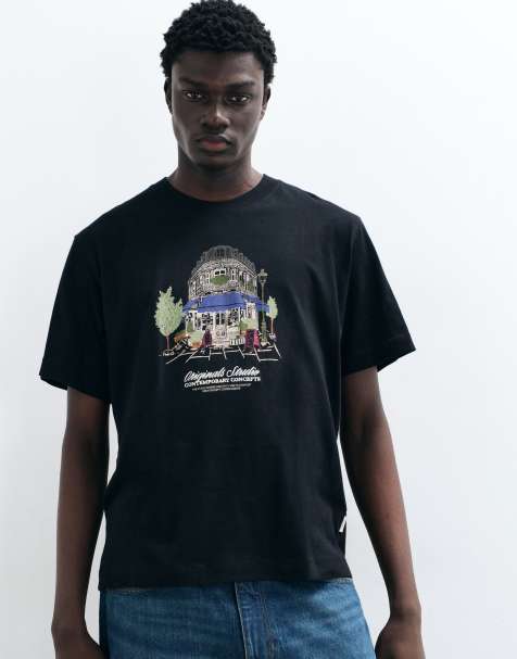 Jack & Jones T-Shirt mit Frontprint im Zeichenstil in Schwarz - view 1