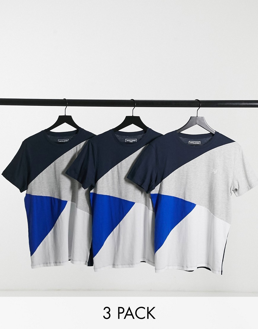 Jack & Jones – T-Shirt mit gespleißtem Print in regulärer Passform in Blau und Grau-Schwarz