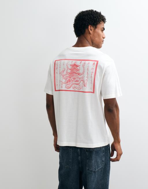 Jack & Jones T-Shirt mit japanischem Grafik-Backprint in Weiß und Rot, 5 von 5
