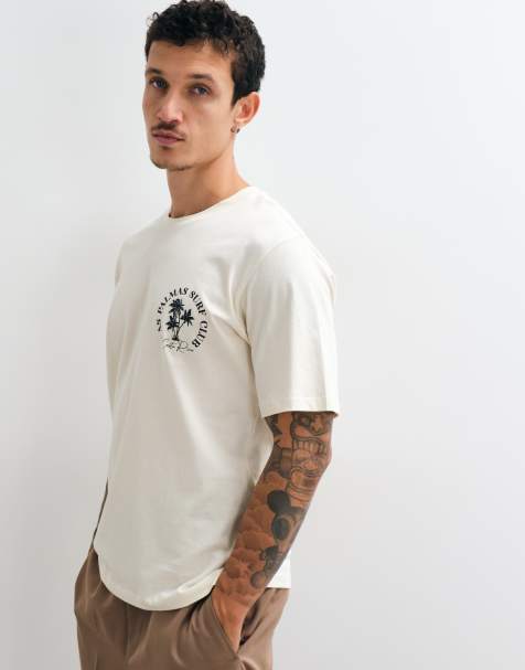Jack & Jones T-Shirt mit Palmen-Print auf der Rückseite in Beige - view 1