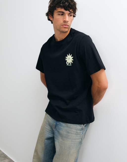 Jack & Jones T-shirt nera con stampa cartoon del sole sul retro, 4 di 5