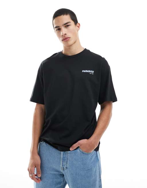 Jack & Jones - T-shirt nera super oversize con stampa di carpe Koi sul retro , 4 di 4