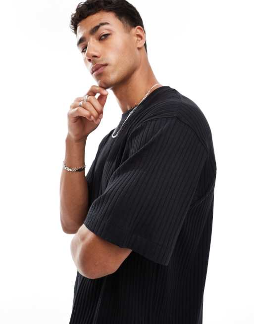 Jack & Jones - T-Shirt oversize a coste nera, 3 di 4