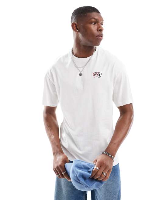 Jack & Jones - T-shirt oversize à imprimé cartes de poker sur l'avant - Blanc, 2 de 4