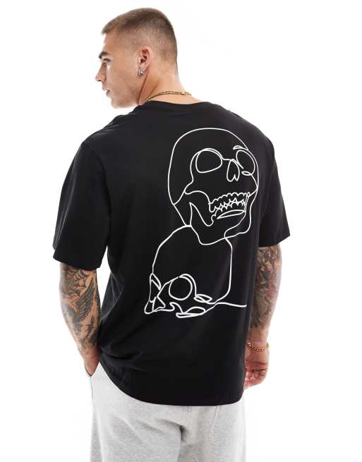 Jack & Jones - T-shirt oversize à imprimé têtes de mort dans le dos - Noir 