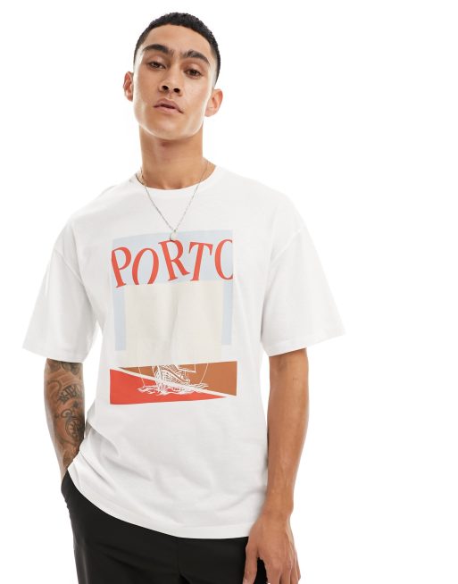 Jack & Jones - T-shirt oversize à imprimé yacht - Blanc