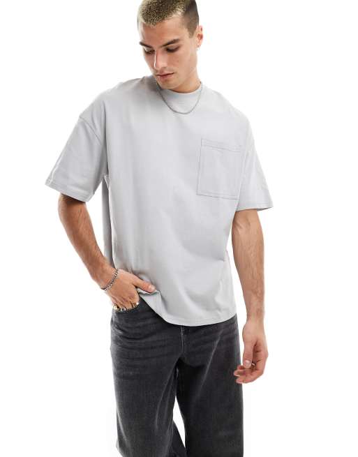 Jack & Jones - T-shirt zip oversize à poche - Gris clair 