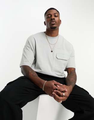 Jack & Jones oversized t-shirt with pocket detail in grey - ASOS Price Checker