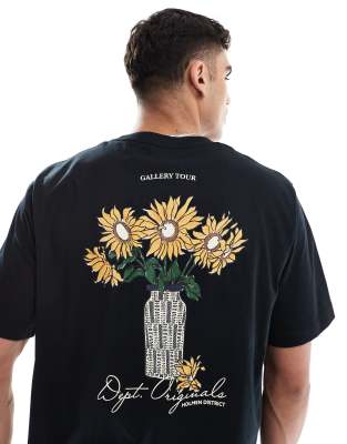 Jack & Jones - T-shirt oversize avec fleurs imprimées au dos - Noir