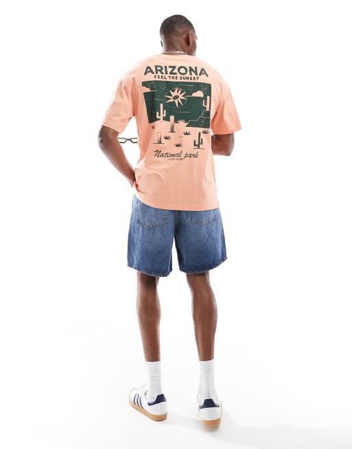 Jack & Jones - T-shirt oversize avec imprimé Arizona et coucher de soleil au dos - Corail, 4 de 4