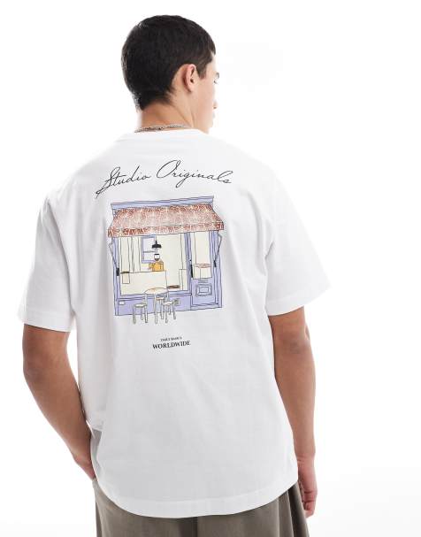 Jack & Jones - T-shirt oversize avec imprimé café au dos - Blanc - view 1
