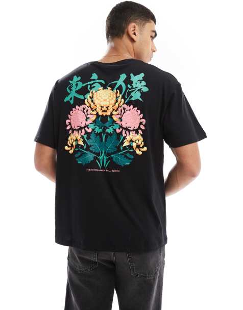 Jack & Jones - T-shirt oversize avec imprimé fleur - Noir - view 1