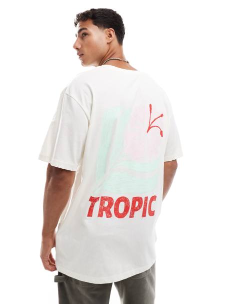 Jack & Jones - T-shirt oversize avec imprimé fleuri au dos - Crème - view 1