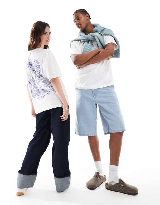 Jack & Jones - T-shirt oversize avec imprimé jardin japonais au dos - Blanc