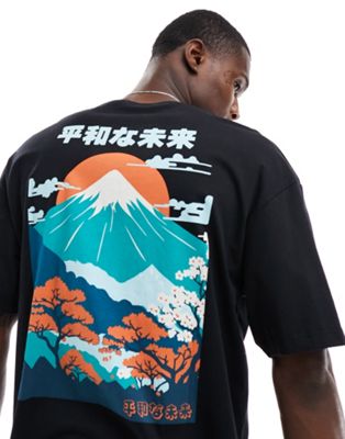 Jack & Jones oversized t-shirt with mountain back print in black - ASOS Price Checker