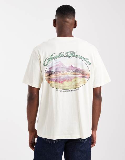 Jack & Jones - T-shirt oversize avec imprimé paysage au dos - Crème - view 1