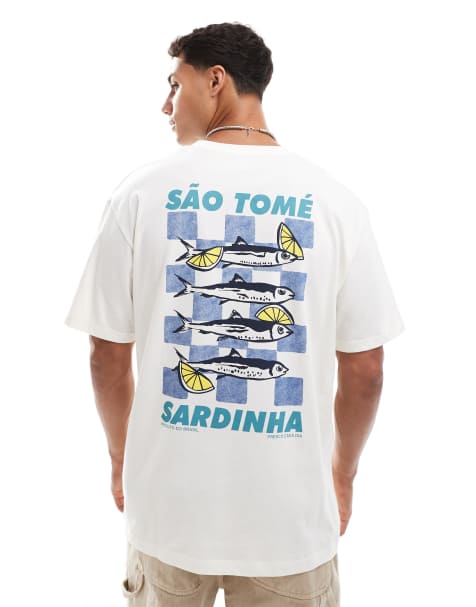 Jack & Jones - T-shirt oversize avec imprimé sardines au dos - Crème - view 1
