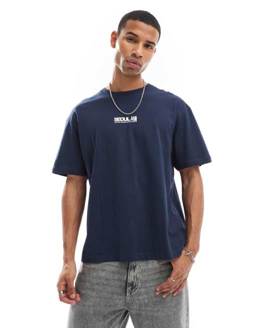 Jack & Jones - T-shirt oversize avec imprimé Seoul au dos - Bleu marine    , 2 de 4