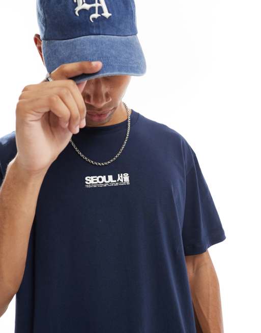 Jack & Jones - T-shirt oversize avec imprimé Seoul au dos - Bleu marine    , 4 de 4