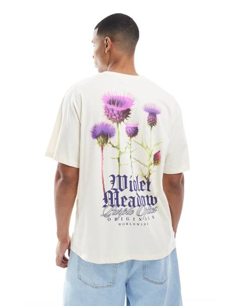Jack & Jones - T-shirt oversize avec imprimé violettes au dos - view 1
