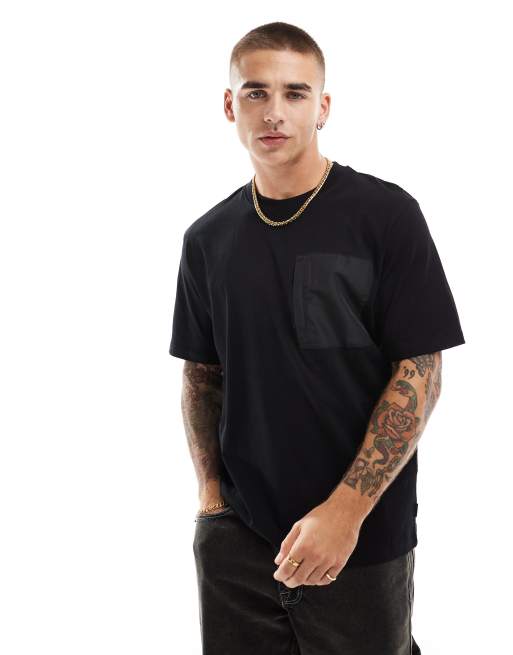 Jack & Jones - T-shirt oversize avec poche en nylon - Noir