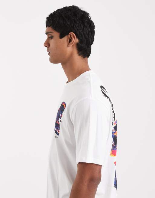 Jack & Jones - T-shirt oversize avec triple imprimé têtes de mort au dos - Blanc , 4 de 5