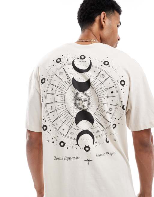 Jack & Jones - T-shirt oversize beige con stampa di astri sul retro 
