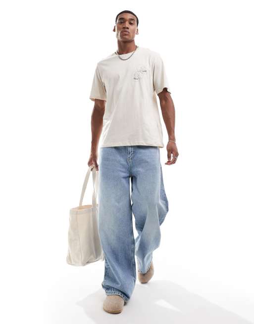 Jack & Jones - T-shirt oversize beige con stampa di teschio sul retro , 4 di 4