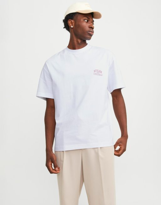 Jack & Jones - T-shirt oversize bianca con stampa "Atelier" sul retro, 2 di 4