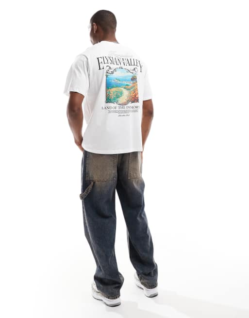 Jack & Jones - T-shirt oversize bianca con stampa di paesaggio sul retro, 2 di 4