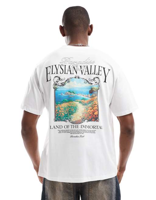 Jack & Jones - T-shirt oversize bianca con stampa di paesaggio sul retro, 4 di 4