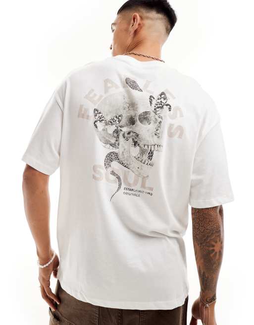 Jack & Jones - T-shirt oversize bianca con stampa di teschio sul retro