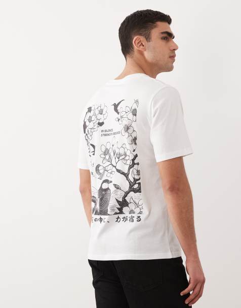 Jack & Jones - T-shirt oversize bianca con stampa giapponese sul retro - view 1