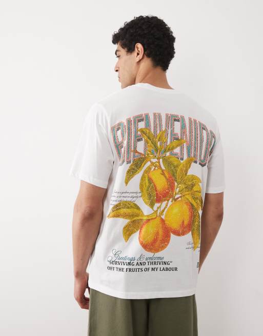 Jack & Jones - T-shirt oversize bianca con stampa pesca sul retro, 4 di 5