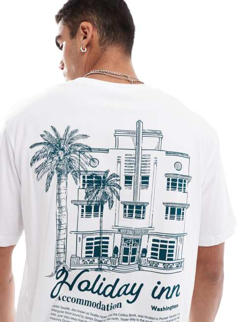 Jack & Jones - T-shirt oversize bianca con stampa sul retro "Holiday Inn", 3 di 4