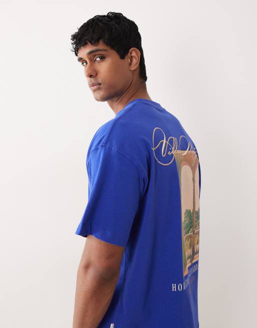 Jack & Jones - T-shirt oversize blu acceso con stampa di paesaggio sul retro, 4 di 5