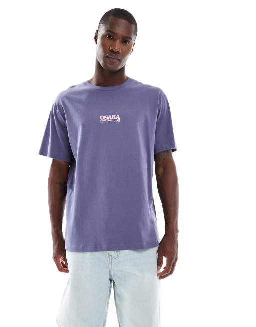Jack & Jones - T-shirt oversize blu con stampa giapponese sul retro, 3 di 4