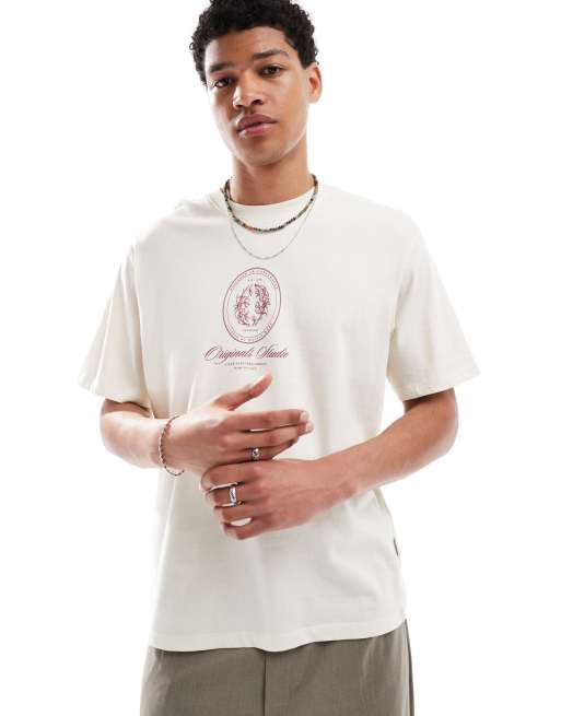 Jack & Jones - T-shirt oversize color bianco sporco con stampa sul davanti