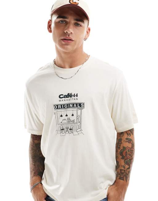 Jack & Jones - T-shirt oversize color crema con stampa 