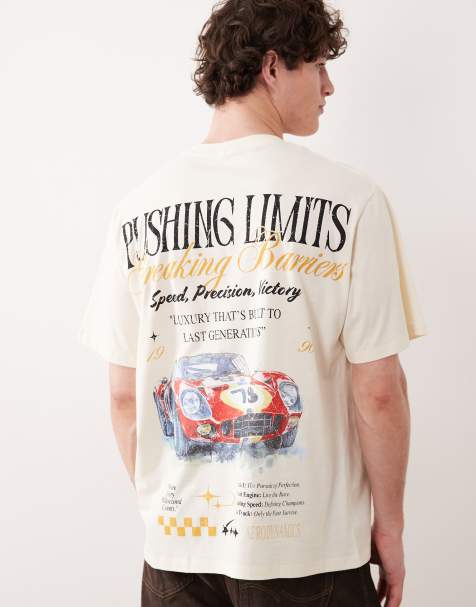 Jack & Jones - T-shirt oversize color panna con stampa di auto sul retro - view 1