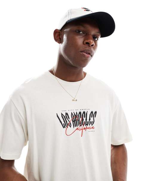 Jack & Jones - T-shirt oversize color panna con stampa di Los Angeles - view 1