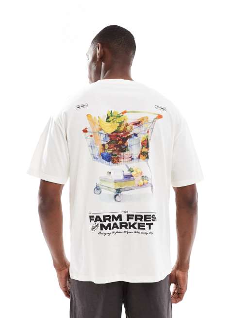 Jack & Jones - T-shirt oversize color panna con stampa di mercato