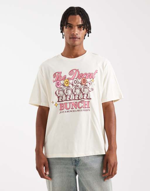 Jack & Jones - T-shirt oversize color panna con stampa di orsetto
