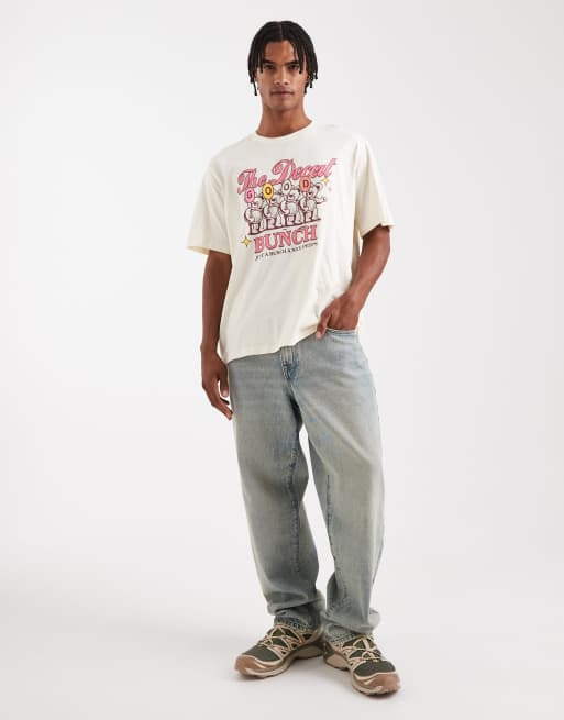 Jack & Jones - T-shirt oversize color panna con stampa di orsetto, 2 di 5