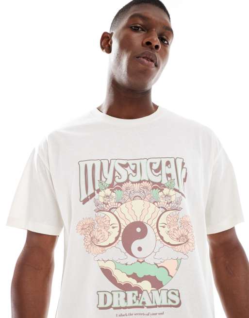Jack & Jones - T-shirt oversize color panna con stampa “Mystical Dreams”