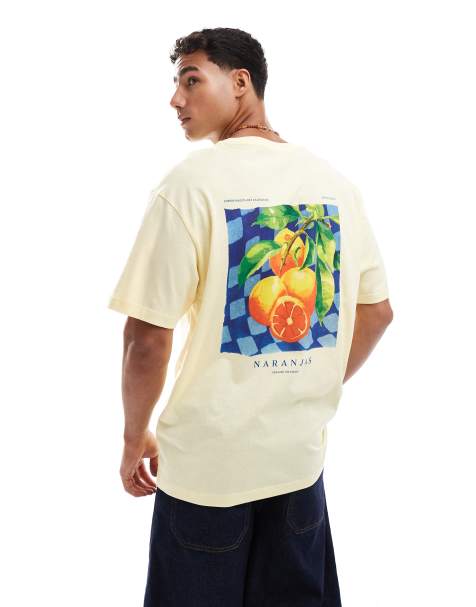 Jack & Jones - T-shirt oversize gialla con stampa di arance sul retro - view 1