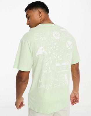Jack & Jones oversized t-shirt with back print in light green - ASOS Price Checker