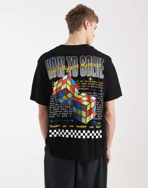 Jack & Jones - T-shirt oversize nera con stampa di cubo sul retro - view 1